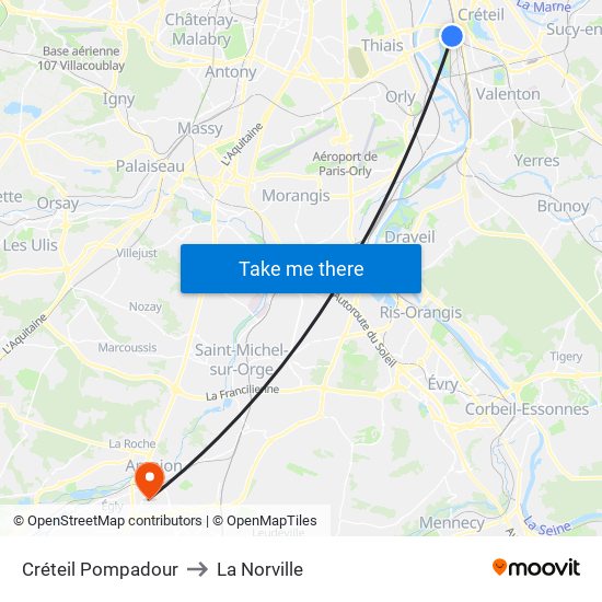 Créteil Pompadour to La Norville map