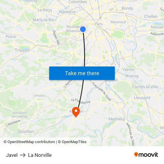 Javel to La Norville map