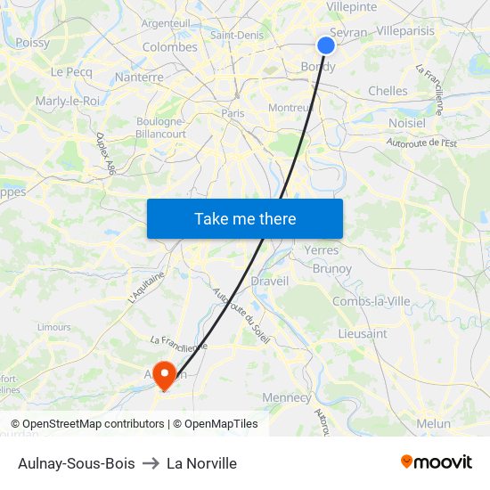 Aulnay-Sous-Bois to La Norville map