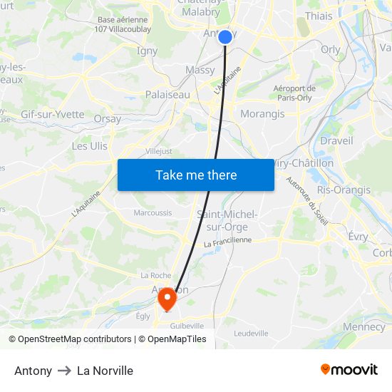 Antony to La Norville map