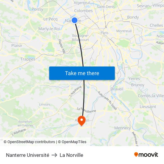 Nanterre Université to La Norville map