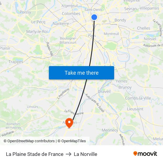 La Plaine Stade de France to La Norville map