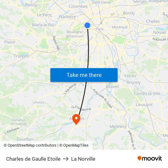 Charles de Gaulle Etoile to La Norville map