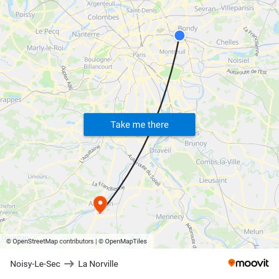 Noisy-Le-Sec to La Norville map