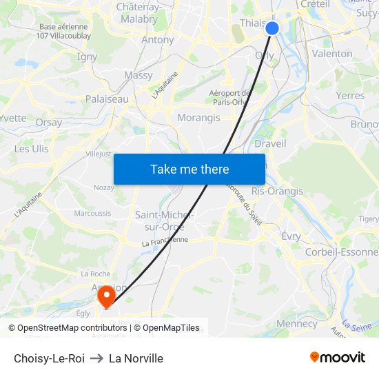 Choisy-Le-Roi to La Norville map