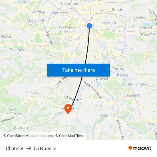 Châtelet to La Norville map