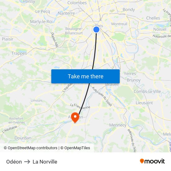 Odéon to La Norville map