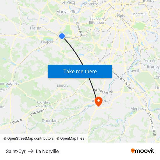 Saint-Cyr to La Norville map