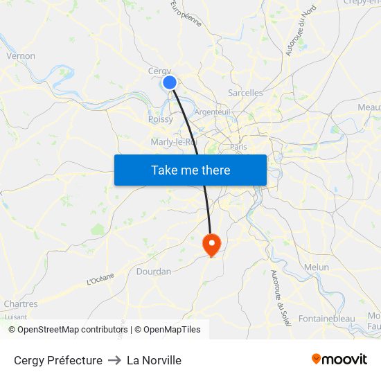 Cergy Préfecture to La Norville map