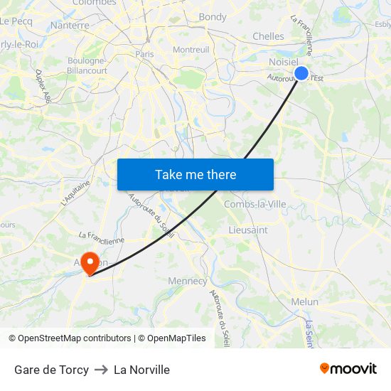 Gare de Torcy to La Norville map