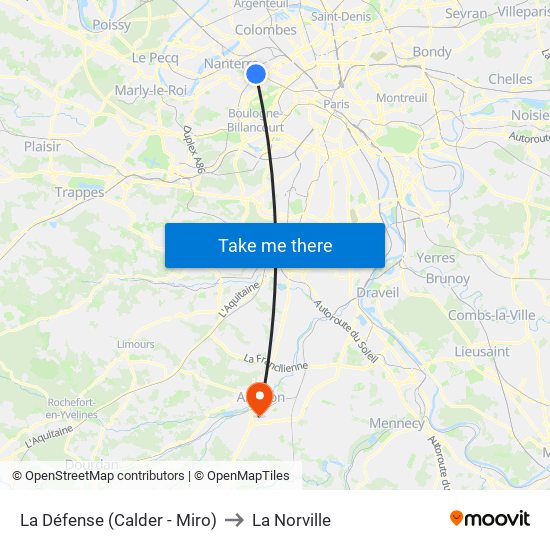 La Défense (Calder - Miro) to La Norville map