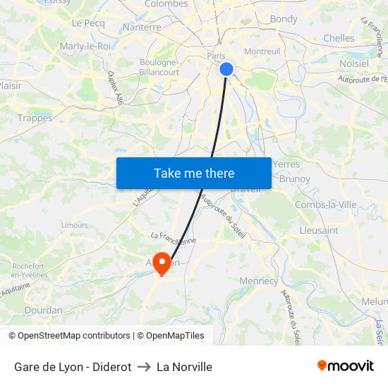 Gare de Lyon - Diderot to La Norville map