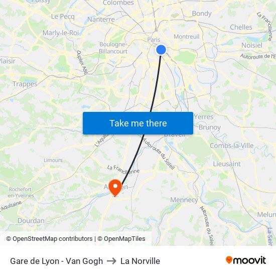 Gare de Lyon - Van Gogh to La Norville map
