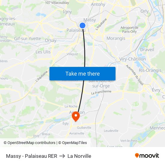 Massy - Palaiseau RER to La Norville map