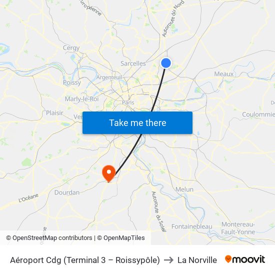 Aéroport Cdg (Terminal 3 – Roissypôle) to La Norville map