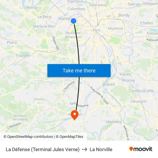 La Défense (Terminal Jules Verne) to La Norville map