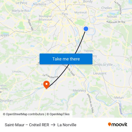 Saint-Maur – Créteil RER to La Norville map