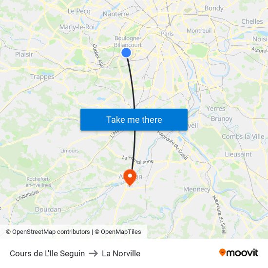 Cours de L'Ile Seguin to La Norville map