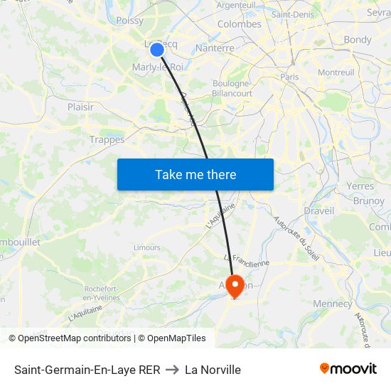 Saint-Germain-En-Laye RER to La Norville map