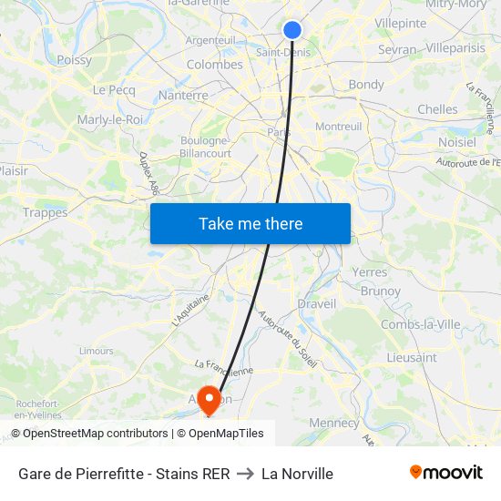 Gare de Pierrefitte - Stains RER to La Norville map