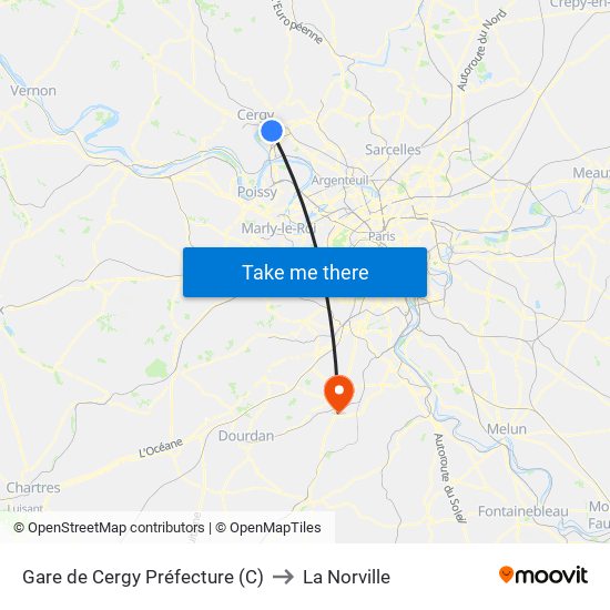 Gare de Cergy Préfecture (C) to La Norville map