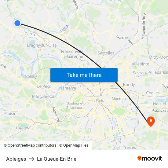 Ableiges to La Queue-En-Brie map