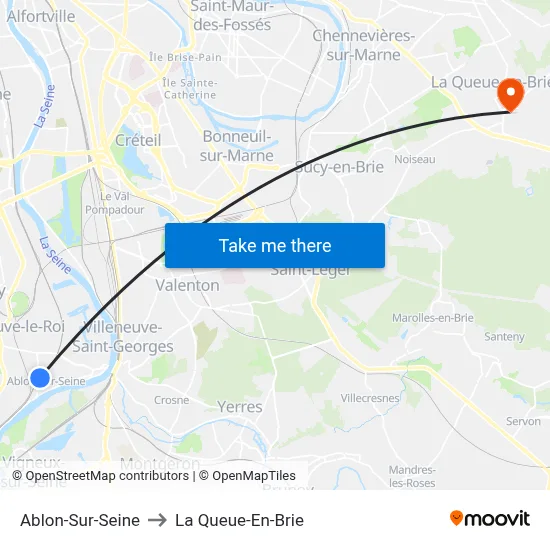 Ablon-Sur-Seine to La Queue-En-Brie map