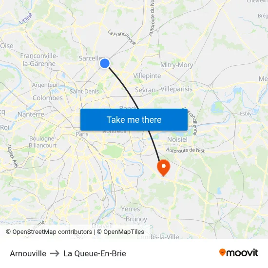 Arnouville to La Queue-En-Brie map