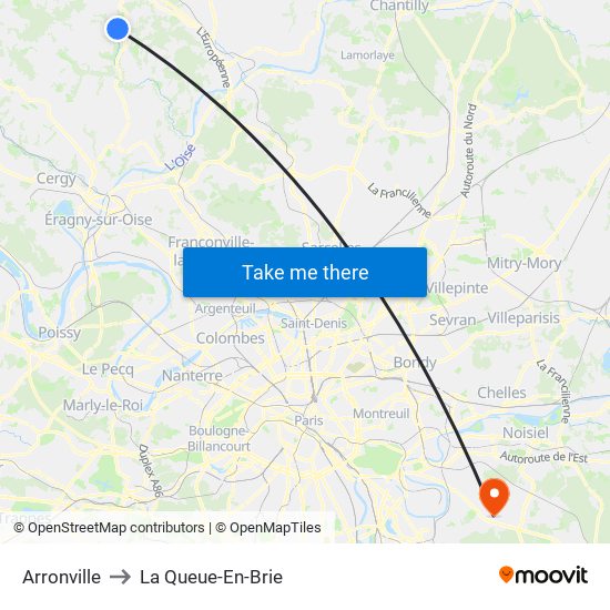 Arronville to La Queue-En-Brie map