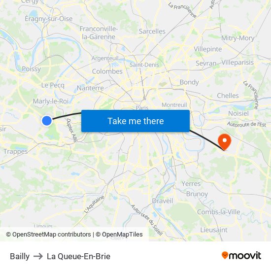 Bailly to La Queue-En-Brie map