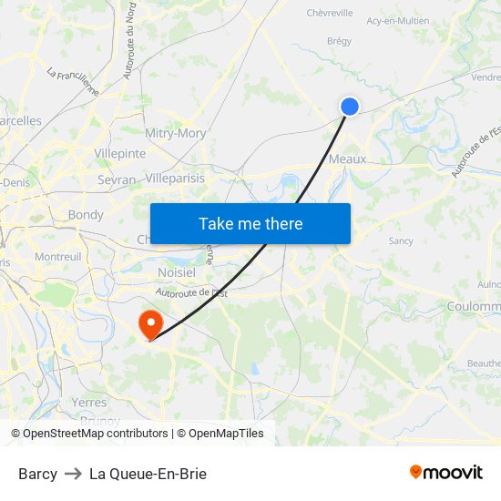 Barcy to La Queue-En-Brie map