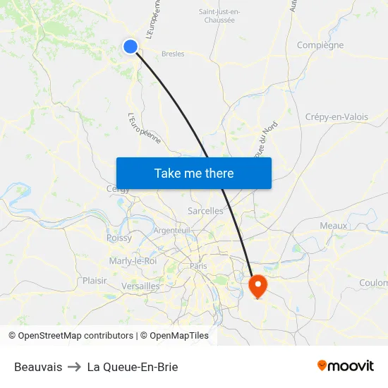 Beauvais to La Queue-En-Brie map