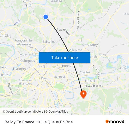 Belloy-En-France to La Queue-En-Brie map