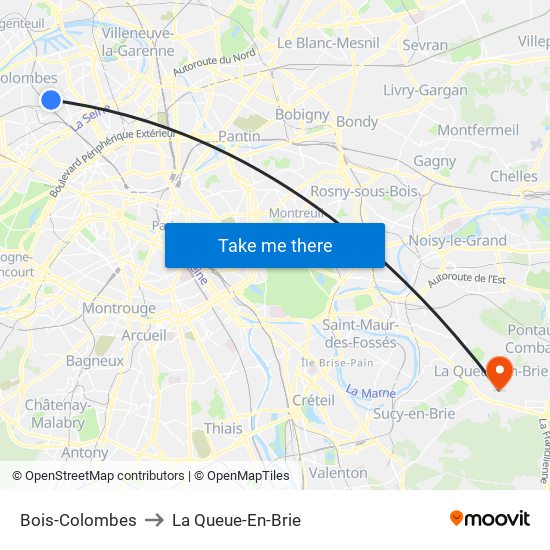 Bois-Colombes to La Queue-En-Brie map