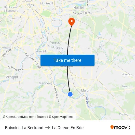 Boissise-La-Bertrand to La Queue-En-Brie map