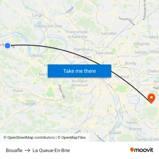 Bouafle to La Queue-En-Brie map