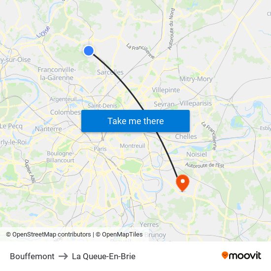 Bouffemont to La Queue-En-Brie map