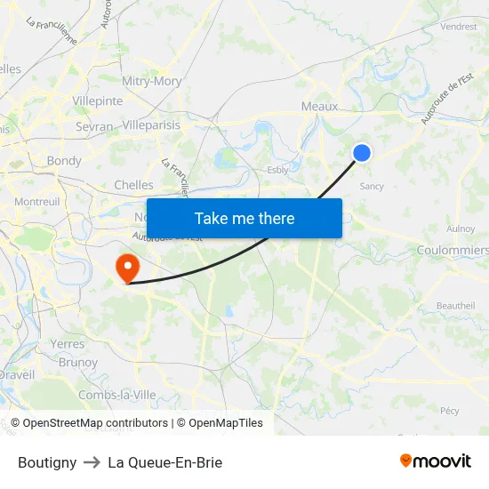 Boutigny to La Queue-En-Brie map
