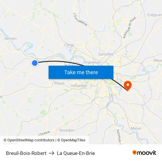 Breuil-Bois-Robert to La Queue-En-Brie map