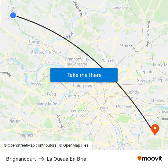 Brignancourt to La Queue-En-Brie map