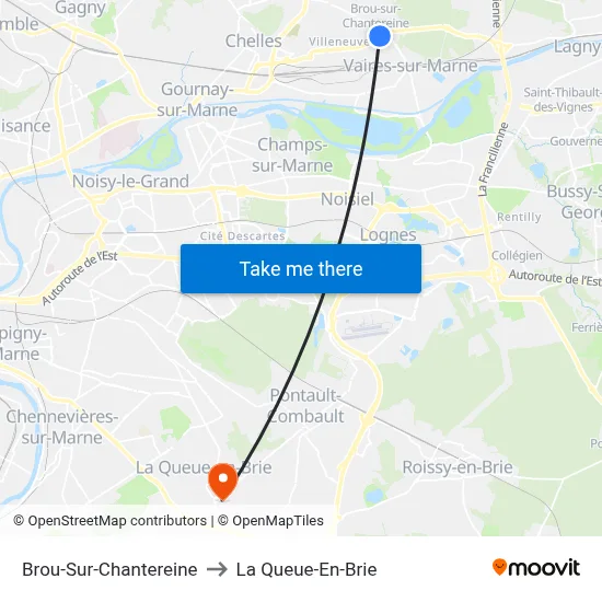 Brou-Sur-Chantereine to La Queue-En-Brie map