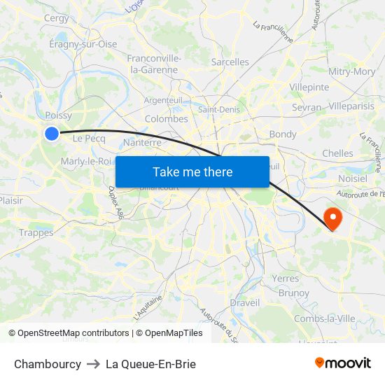 Chambourcy to La Queue-En-Brie map