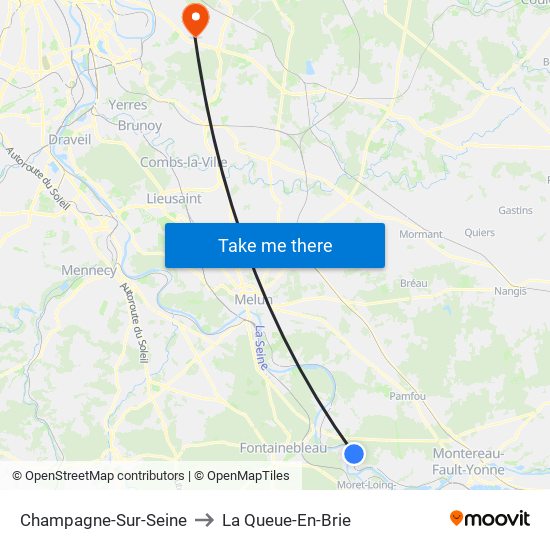 Champagne-Sur-Seine to La Queue-En-Brie map