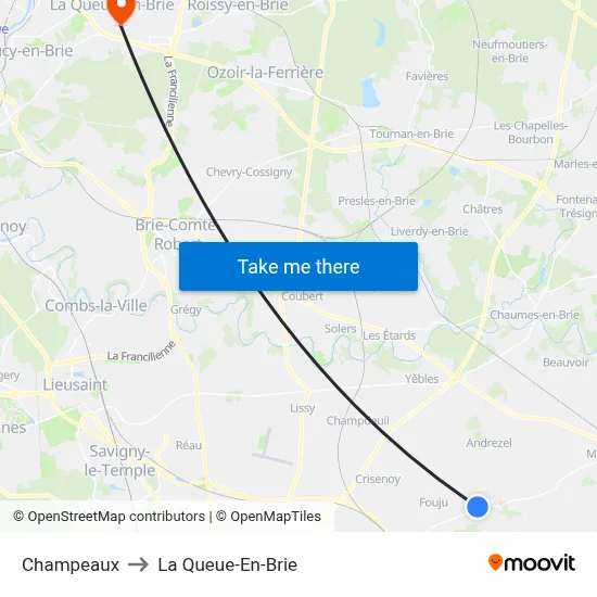 Champeaux to La Queue-En-Brie map