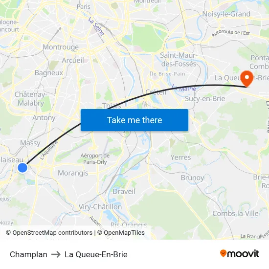 Champlan to La Queue-En-Brie map