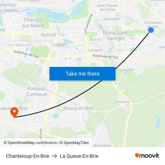 Chanteloup-En-Brie to La Queue-En-Brie map