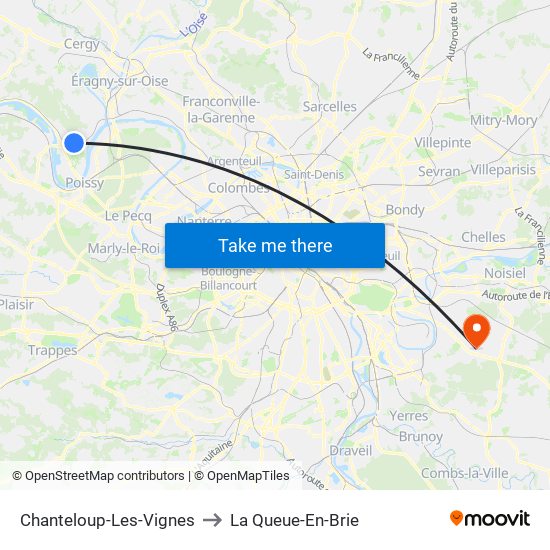 Chanteloup-Les-Vignes to La Queue-En-Brie map