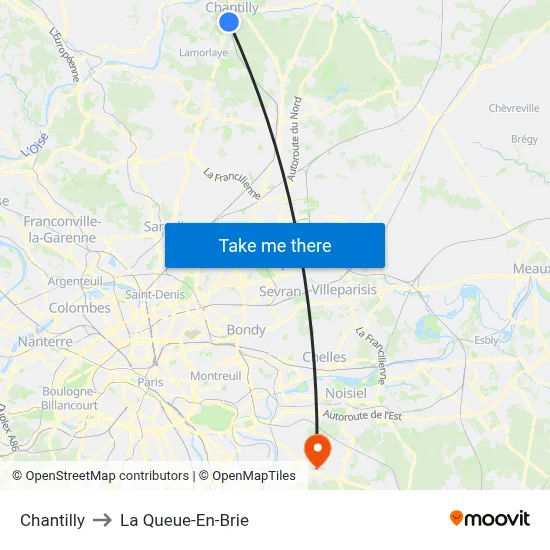 Chantilly to La Queue-En-Brie map