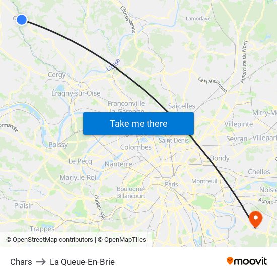 Chars to La Queue-En-Brie map