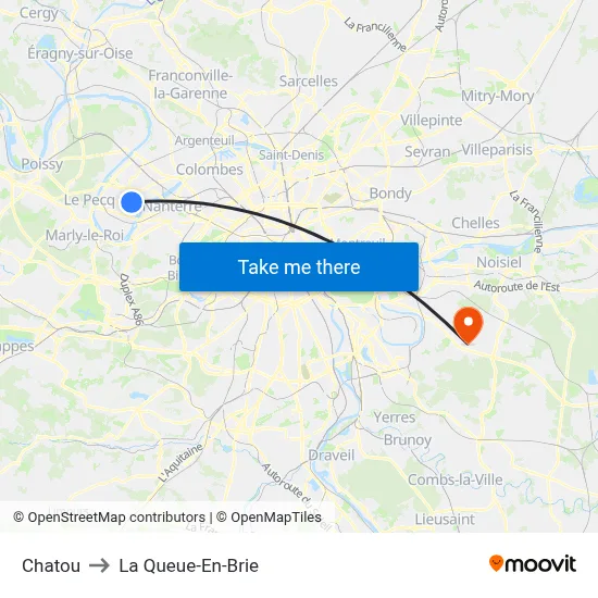 Chatou to La Queue-En-Brie map
